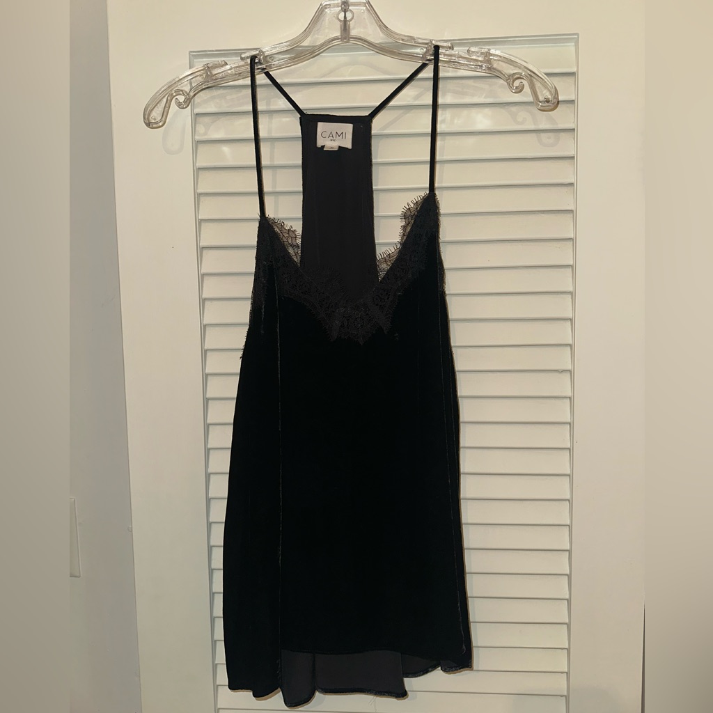 Cami Nyc Black Lace-Trim Velvet Tank
